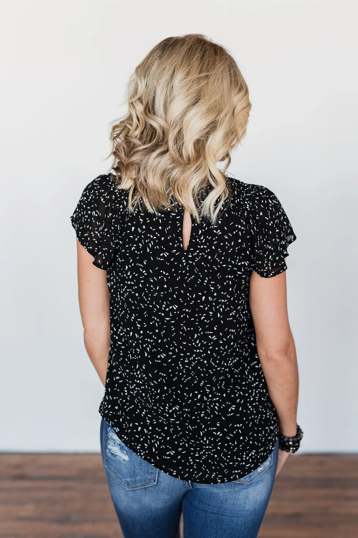 Give It A Go Ruffle Sleeve Top- Black & Ivory