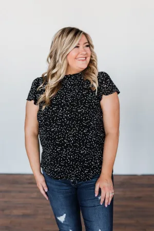 Give It A Go Ruffle Sleeve Top- Black & Ivory