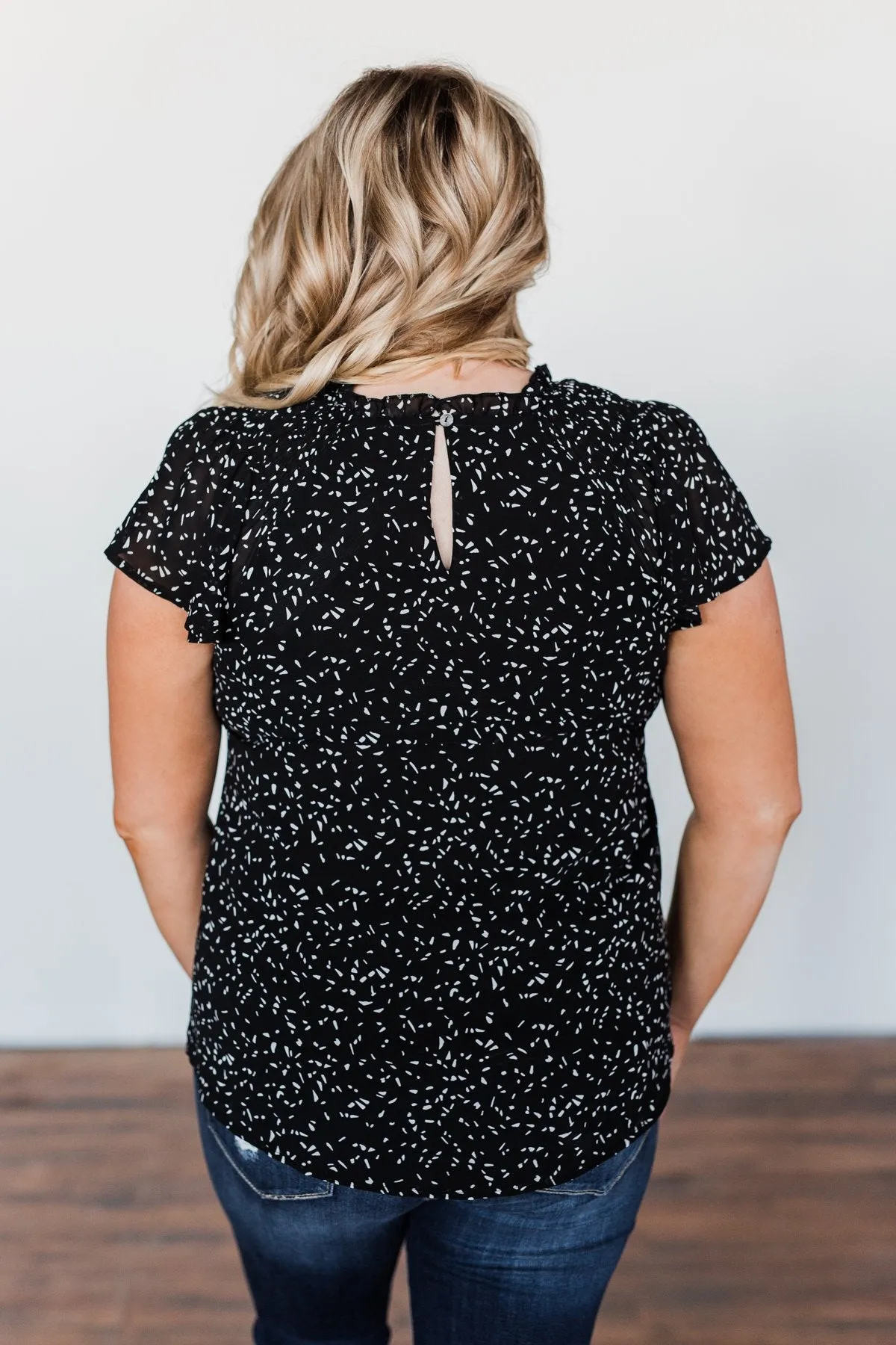 Give It A Go Ruffle Sleeve Top- Black & Ivory