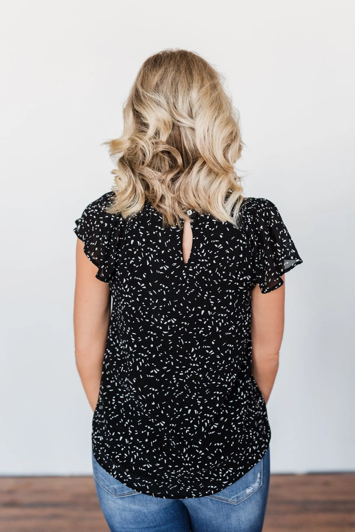 Give It A Go Ruffle Sleeve Top- Black & Ivory