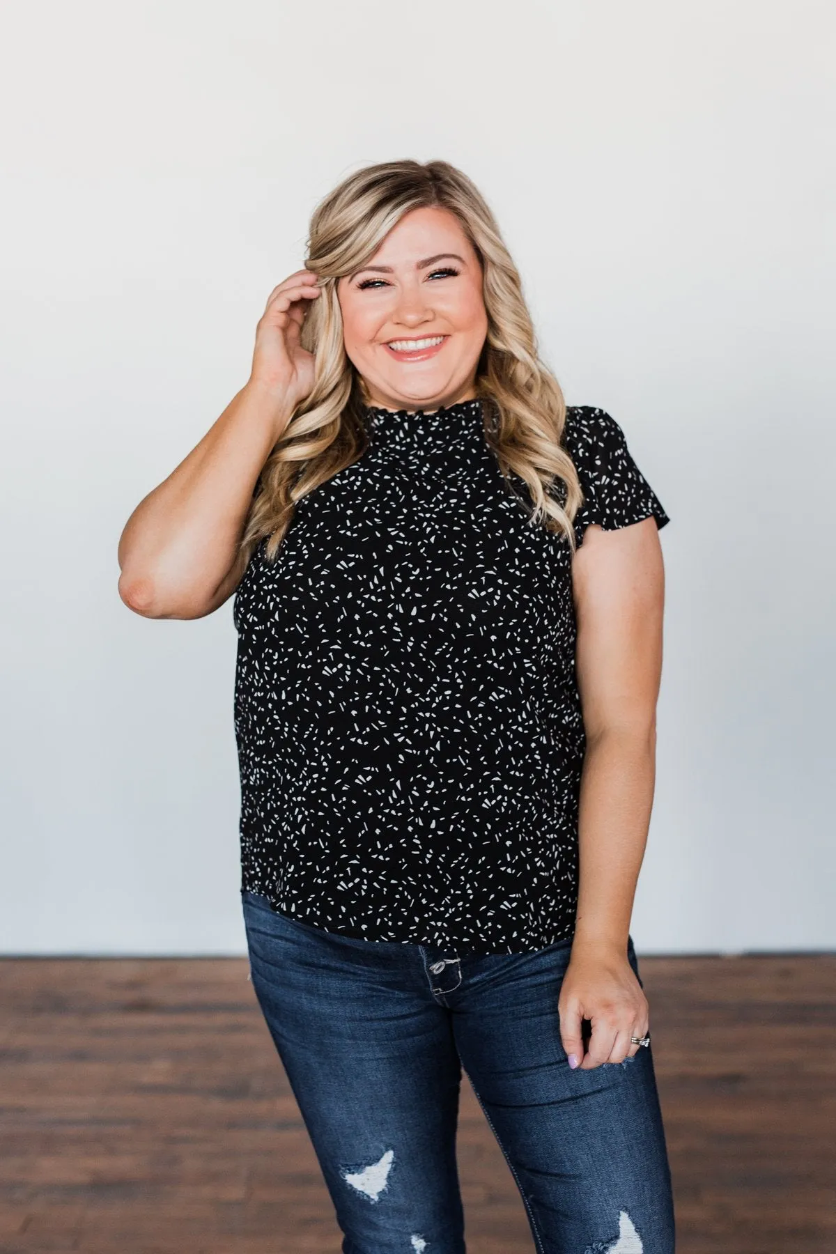 Give It A Go Ruffle Sleeve Top- Black & Ivory