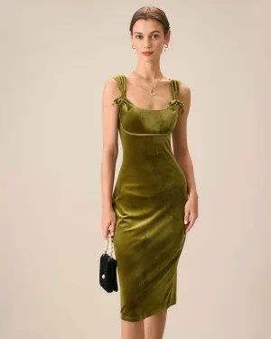 Green Velvet Bodycon Midi Dress
