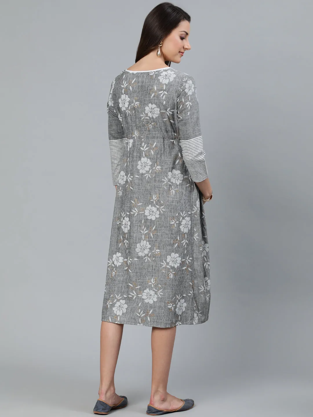 Grey Floral Print Dress