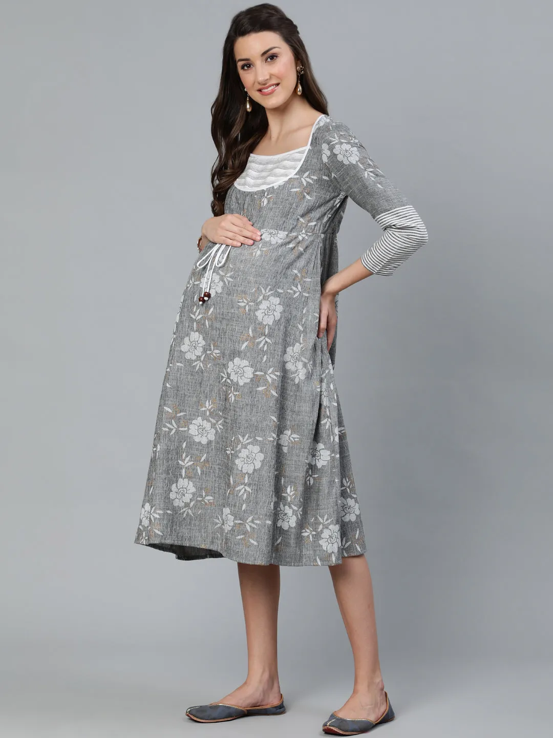 Grey Floral Print Dress