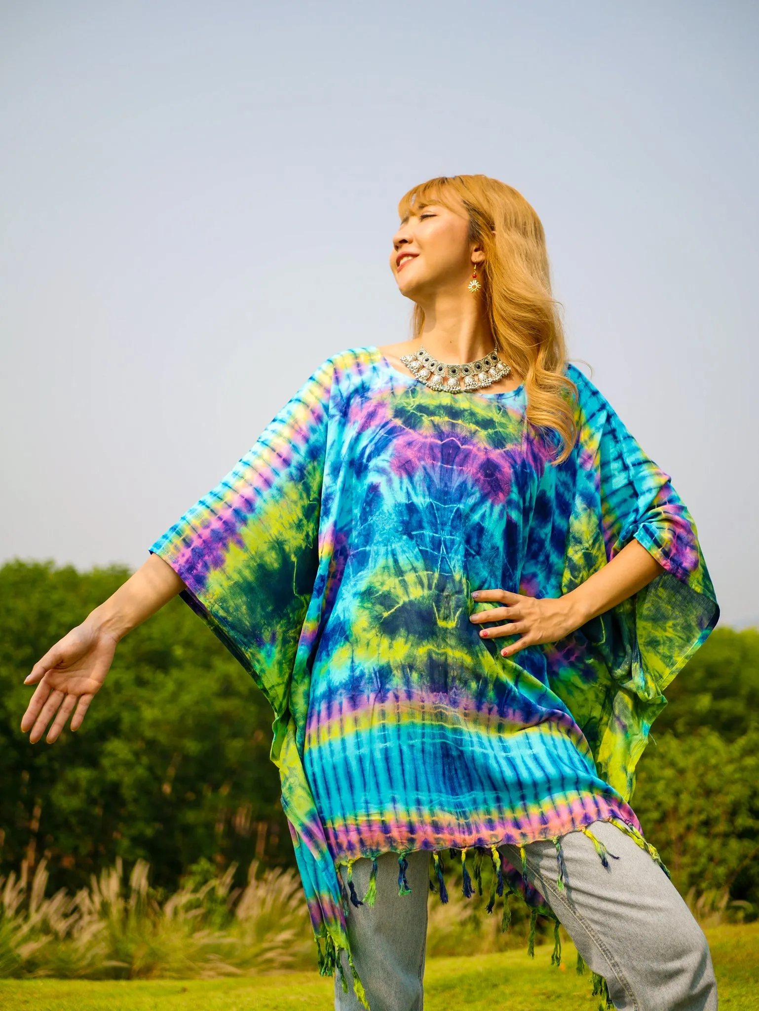 Gypsy Soul Poncho Hand Dyed Tunic Kaftan Blouse Hippie Oversize Top