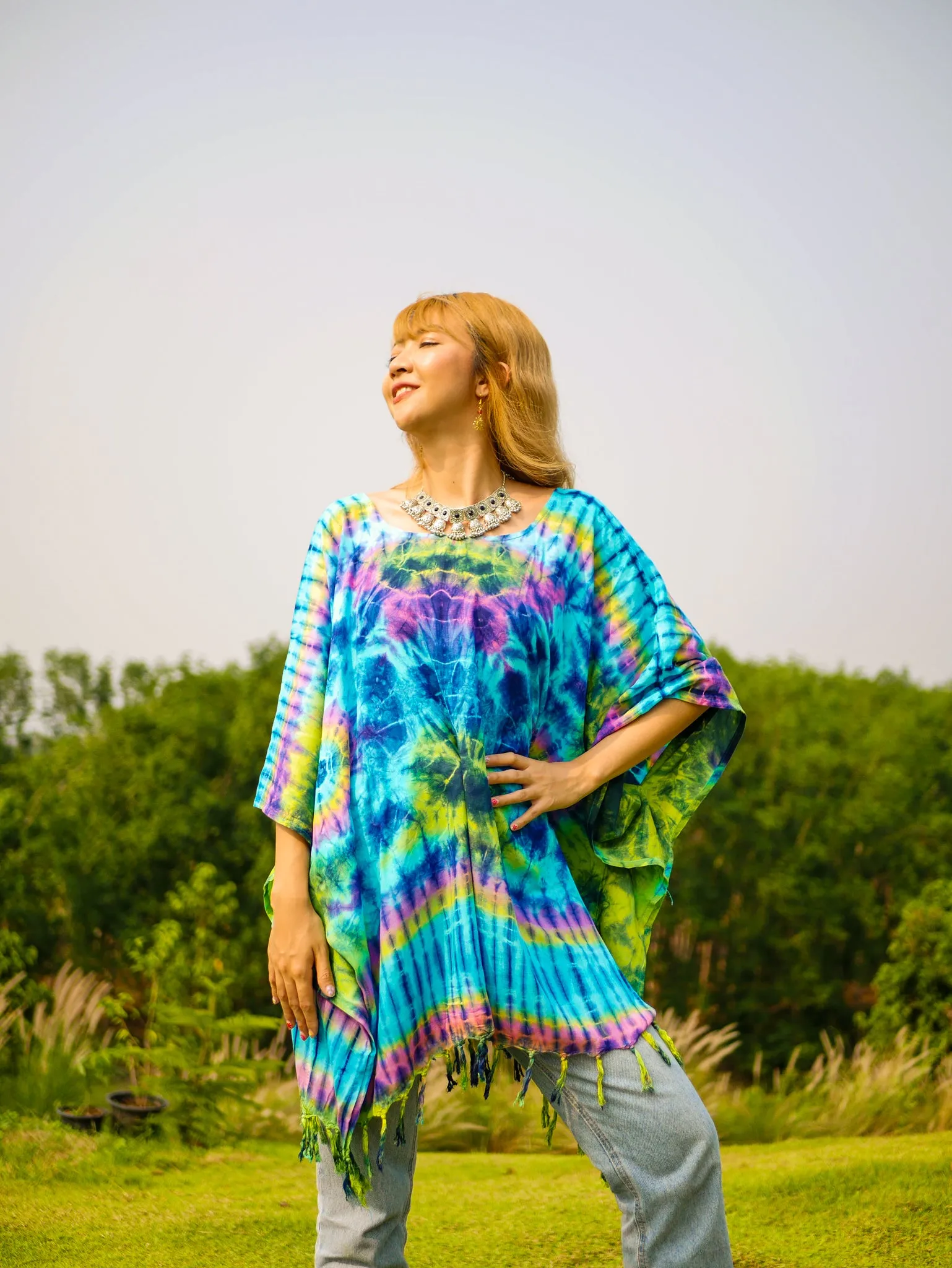 Gypsy Soul Poncho Hand Dyed Tunic Kaftan Blouse Hippie Oversize Top