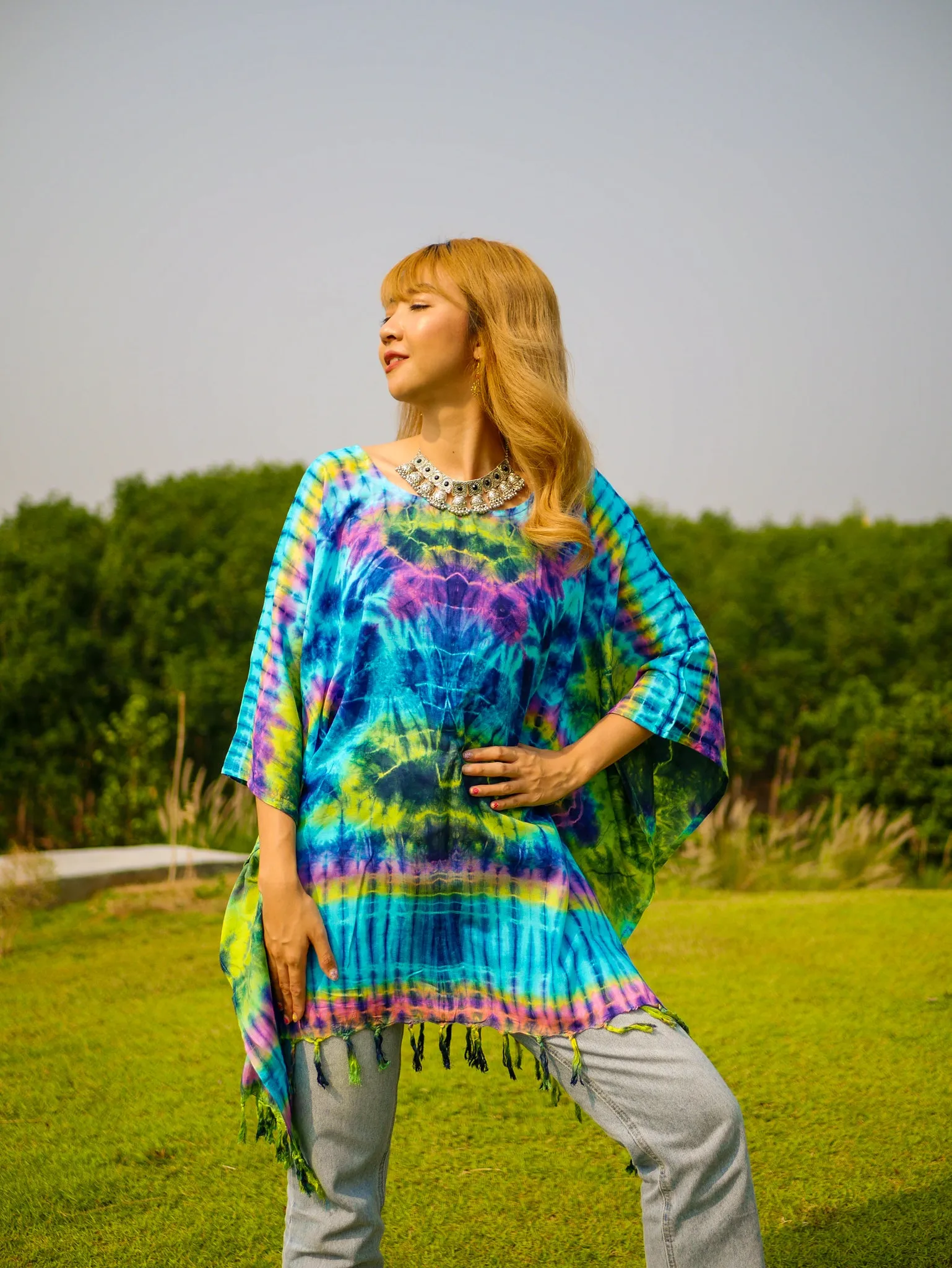 Gypsy Soul Poncho Hand Dyed Tunic Kaftan Blouse Hippie Oversize Top