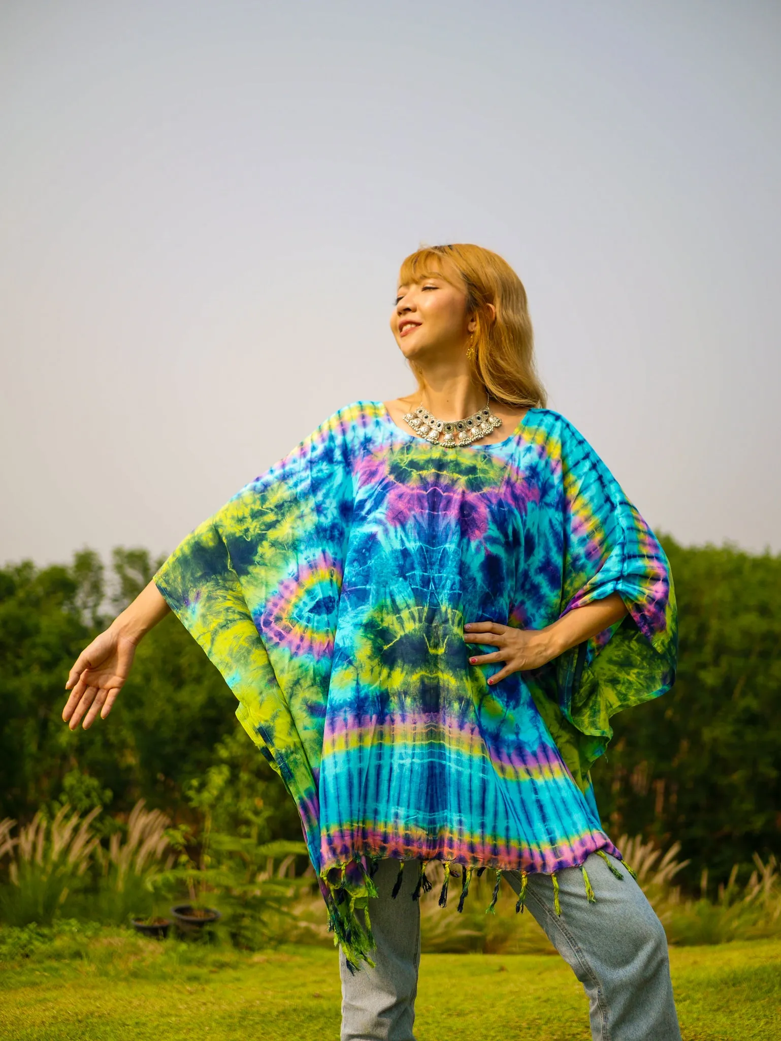 Gypsy Soul Poncho Hand Dyed Tunic Kaftan Blouse Hippie Oversize Top