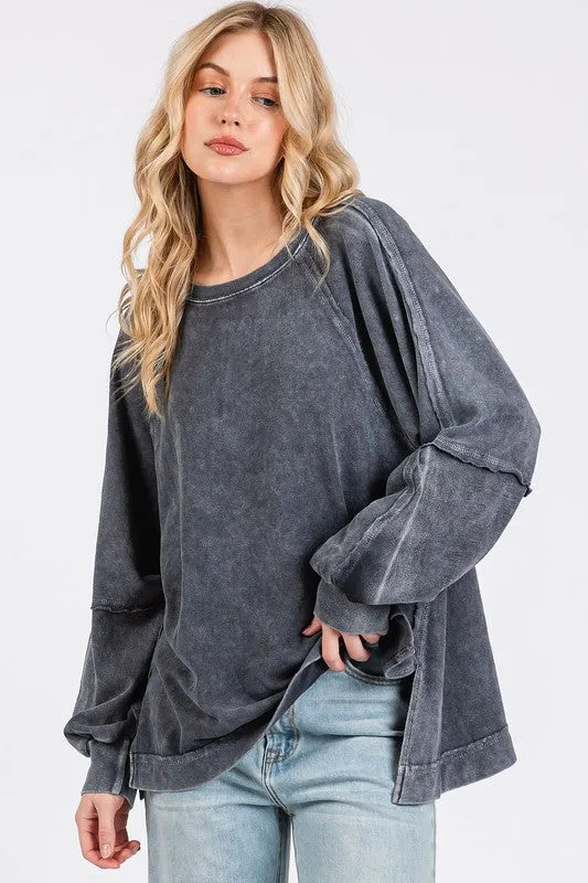 Hazel Blues® |  Mittoshop Mineral Wash Raglan Long Sleeve Oversized Top