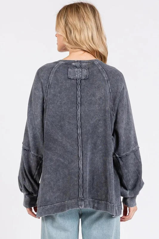 Hazel Blues® |  Mittoshop Mineral Wash Raglan Long Sleeve Oversized Top