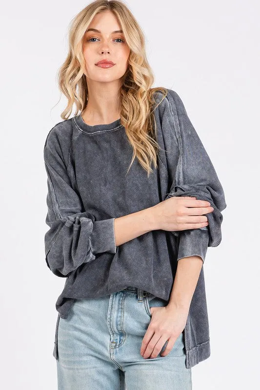 Hazel Blues® |  Mittoshop Mineral Wash Raglan Long Sleeve Oversized Top