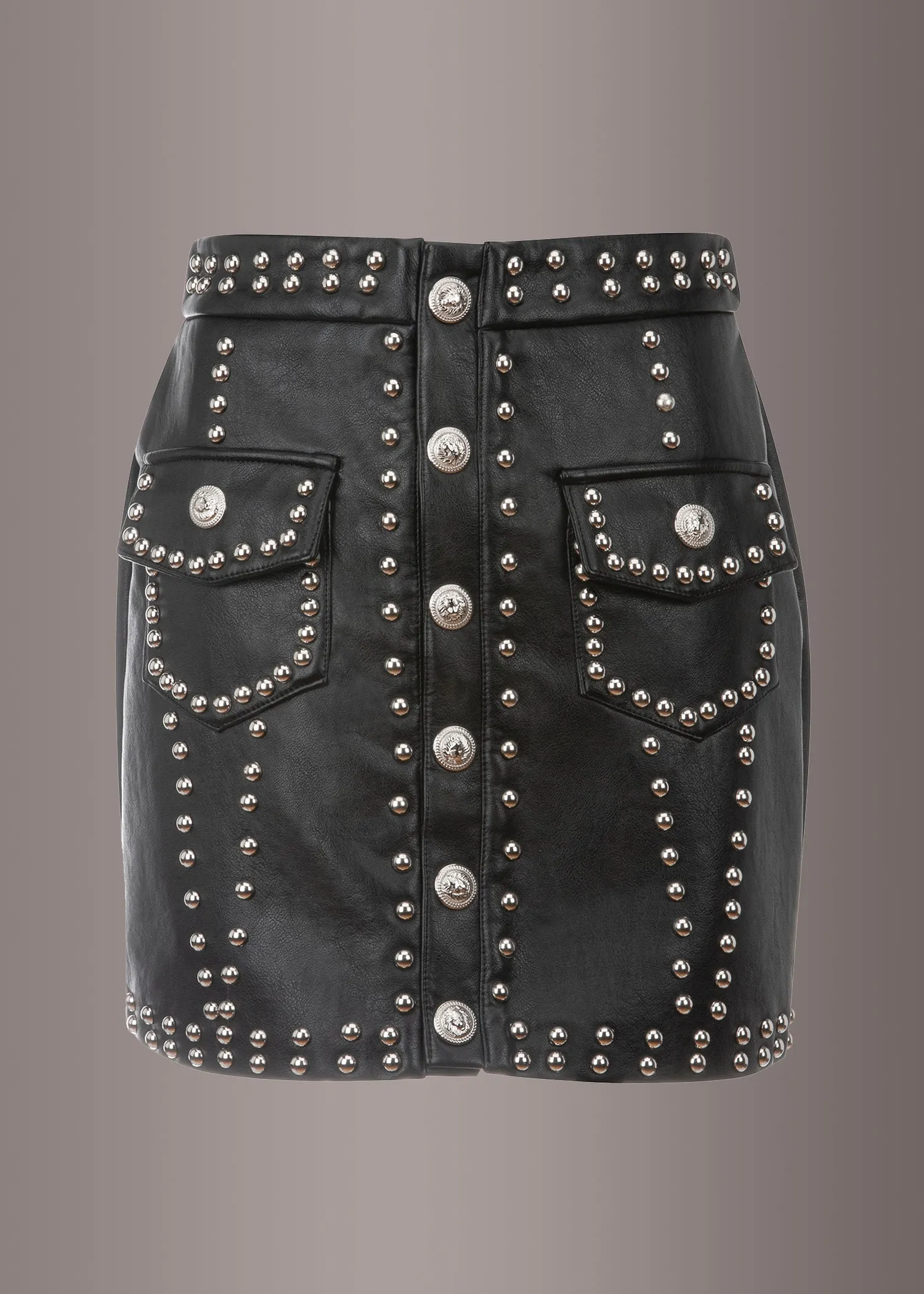 Hell Bent Black Faux Leather Studded Mini Skirt