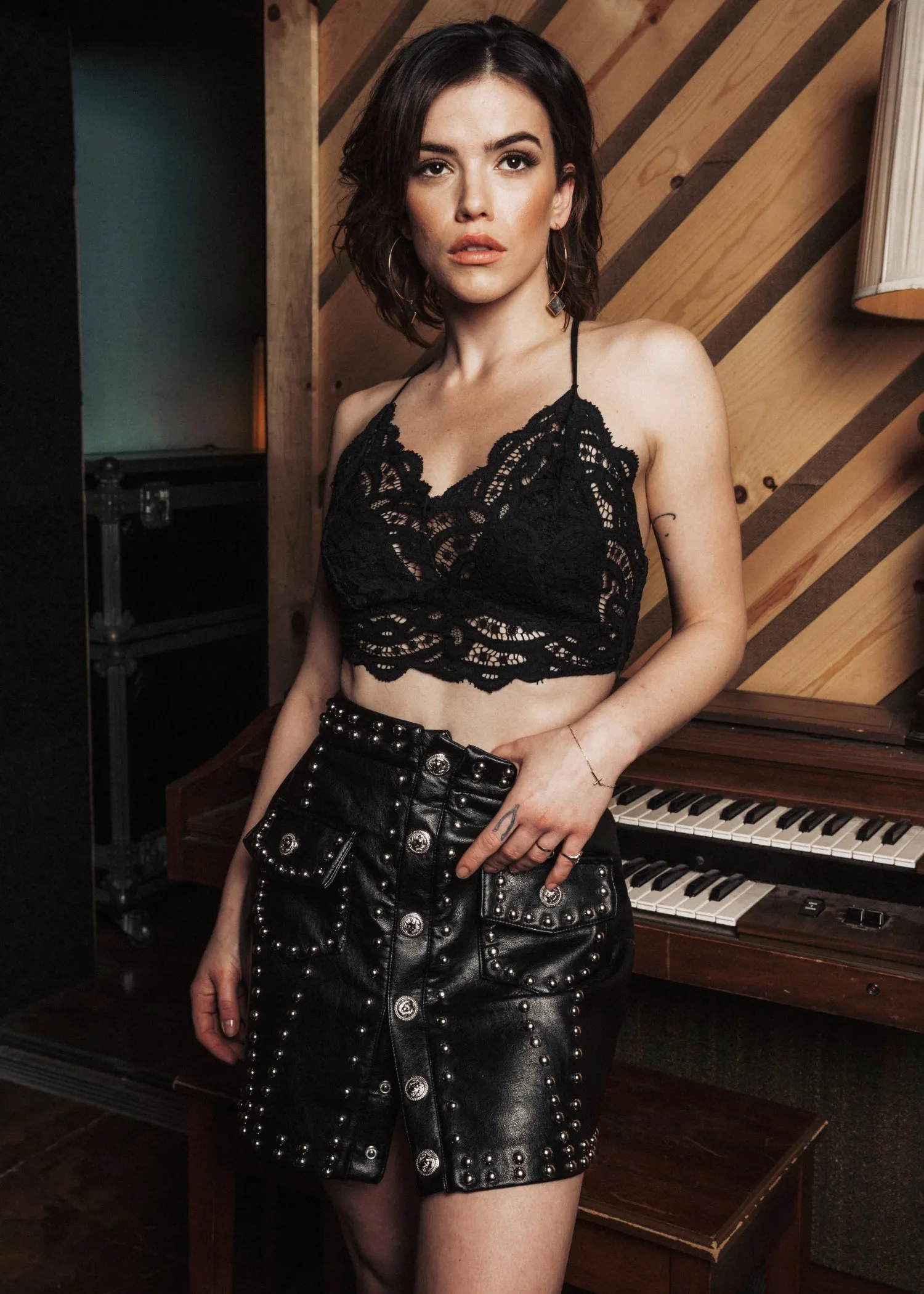 Hell Bent Black Faux Leather Studded Mini Skirt