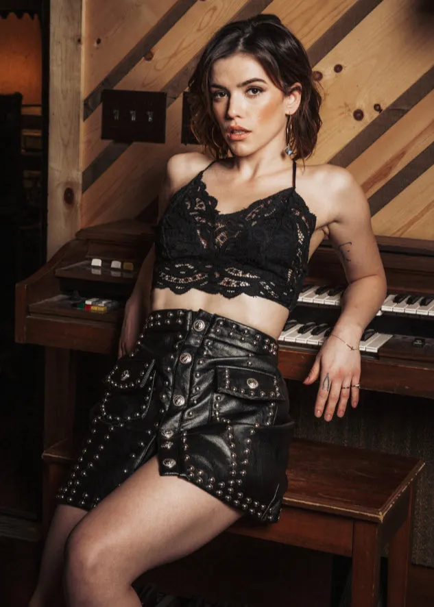 Hell Bent Black Faux Leather Studded Mini Skirt