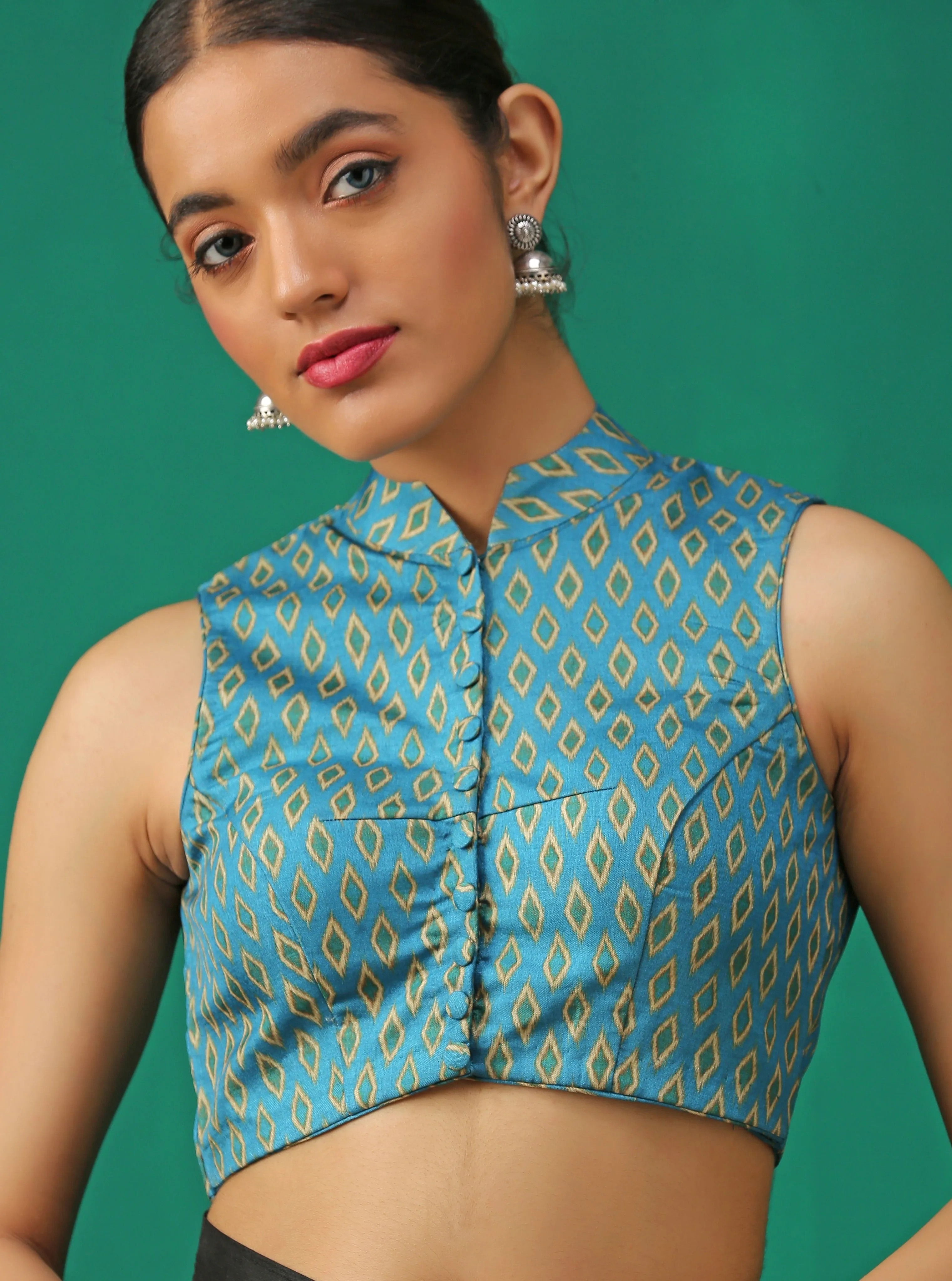 Ikat Printed Back Eye Blouse