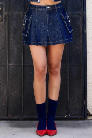 Indigo Denim Cargo Skirt