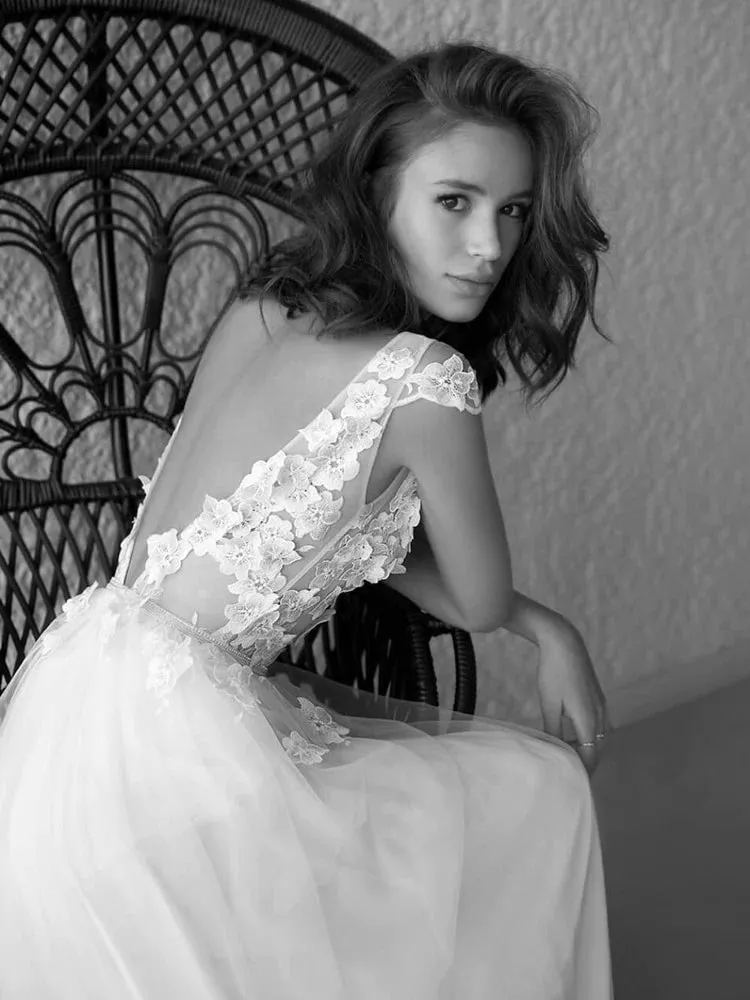 Ivory Cap Sleeve Boho Wedding Dress