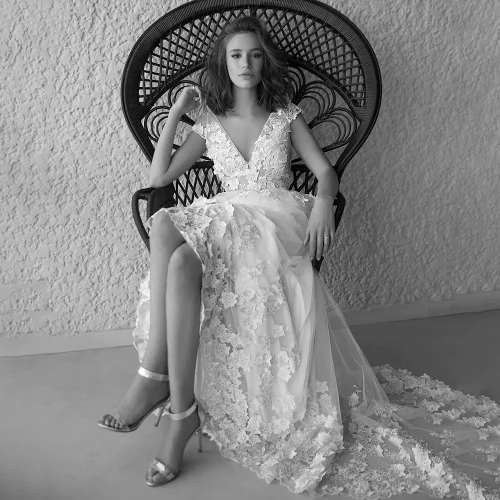 Ivory Cap Sleeve Boho Wedding Dress