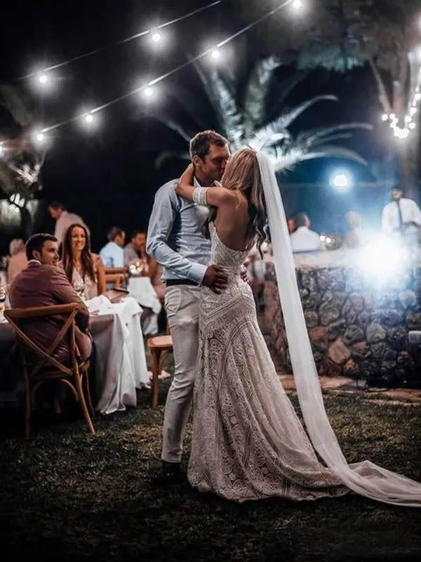 Ivory Lace Sheath Sweetheart Neck Boho Beach Wedding Dresses