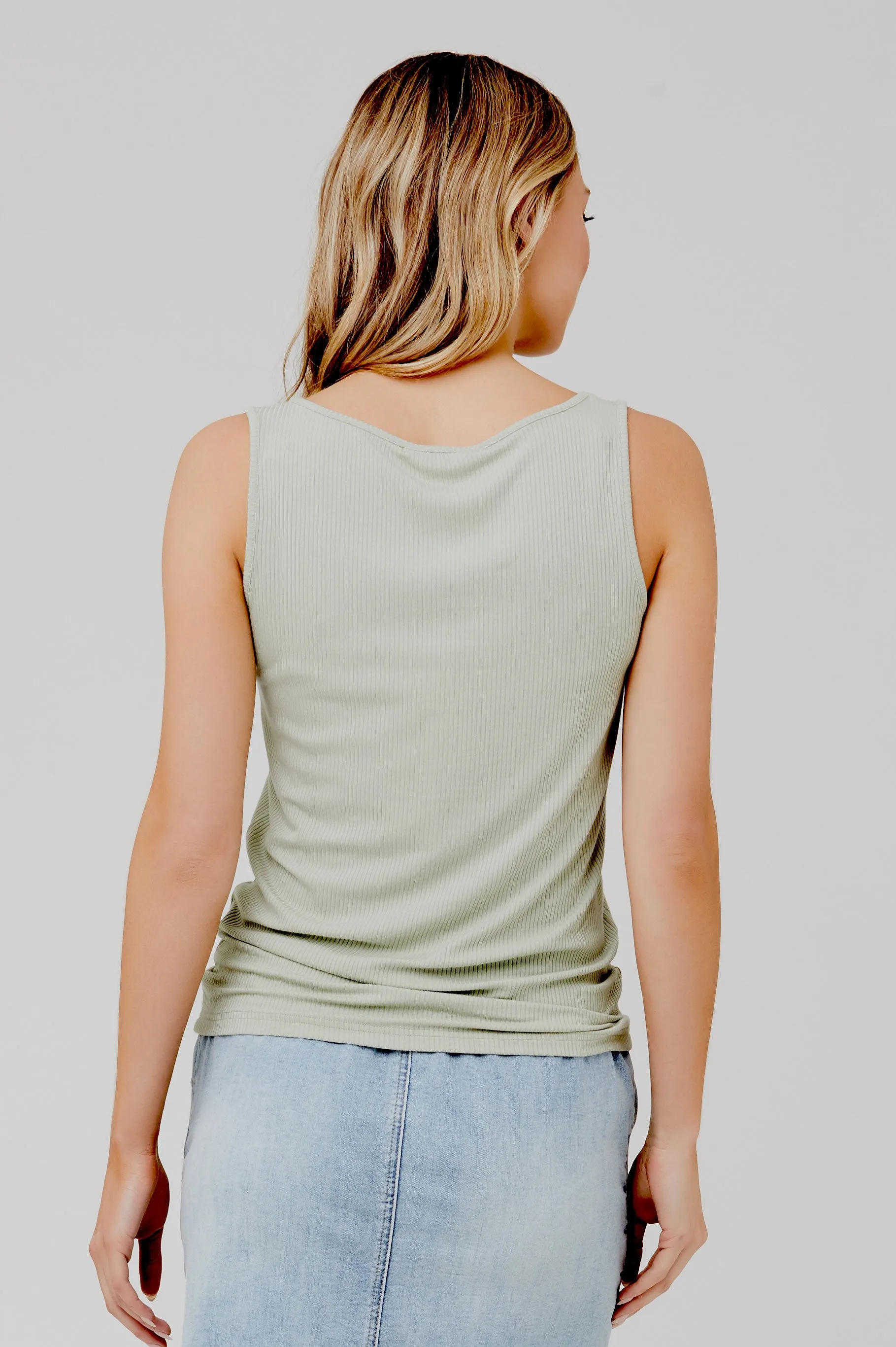 Izzy Button Down Rib Tank Leaf Mat/Nur