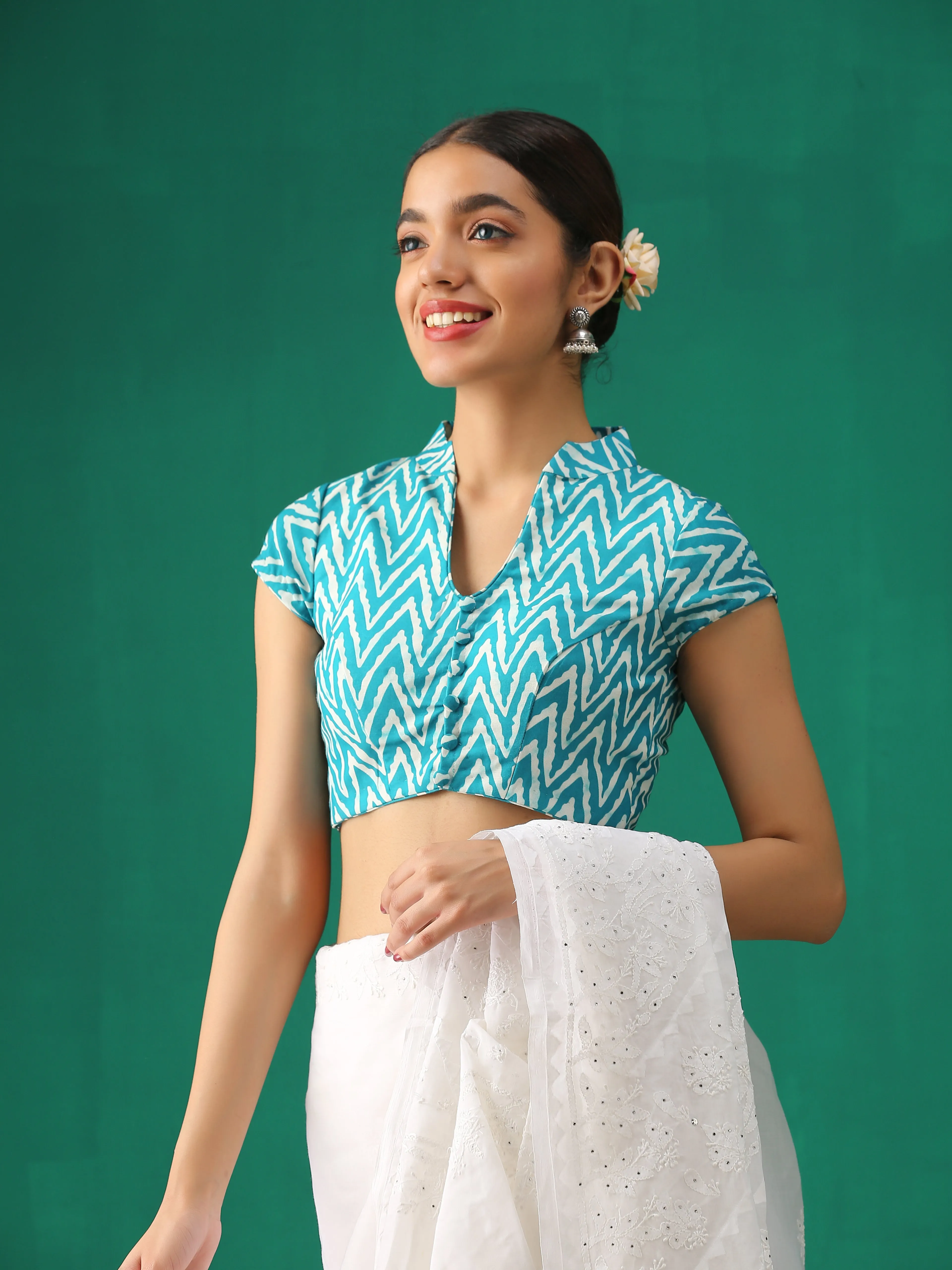 Jade Print Cap Sleeve Blouse