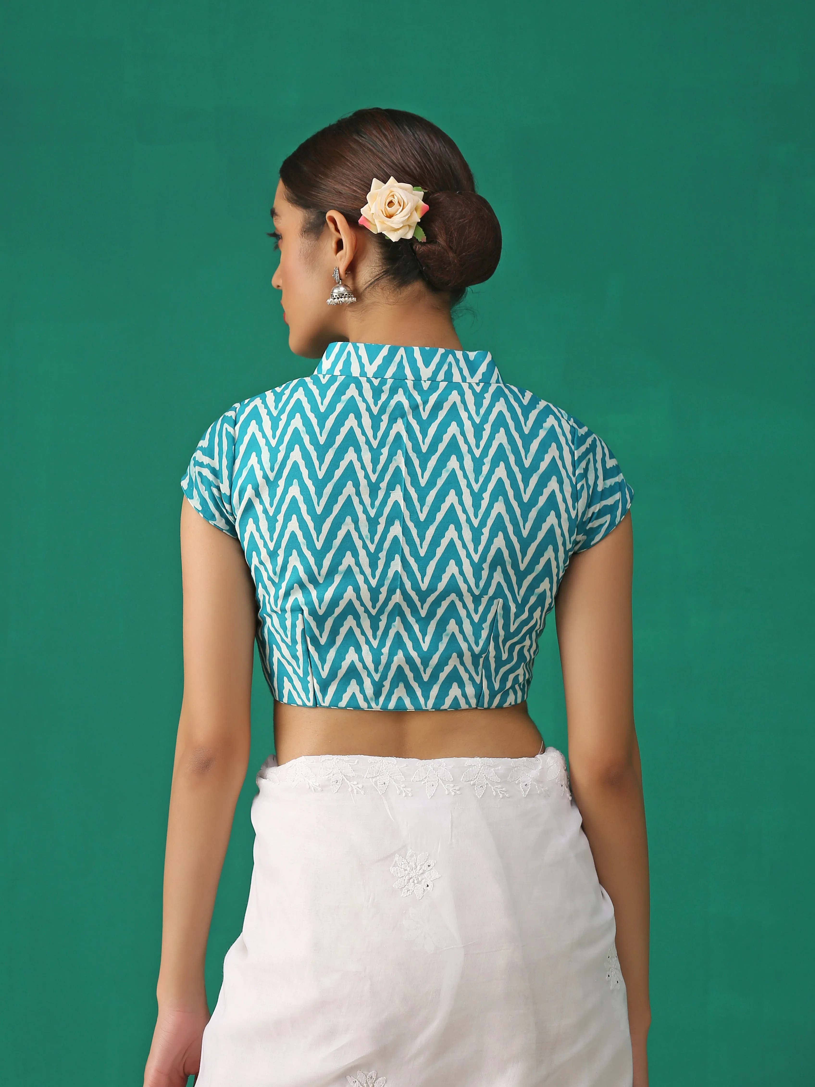 Jade Print Cap Sleeve Blouse