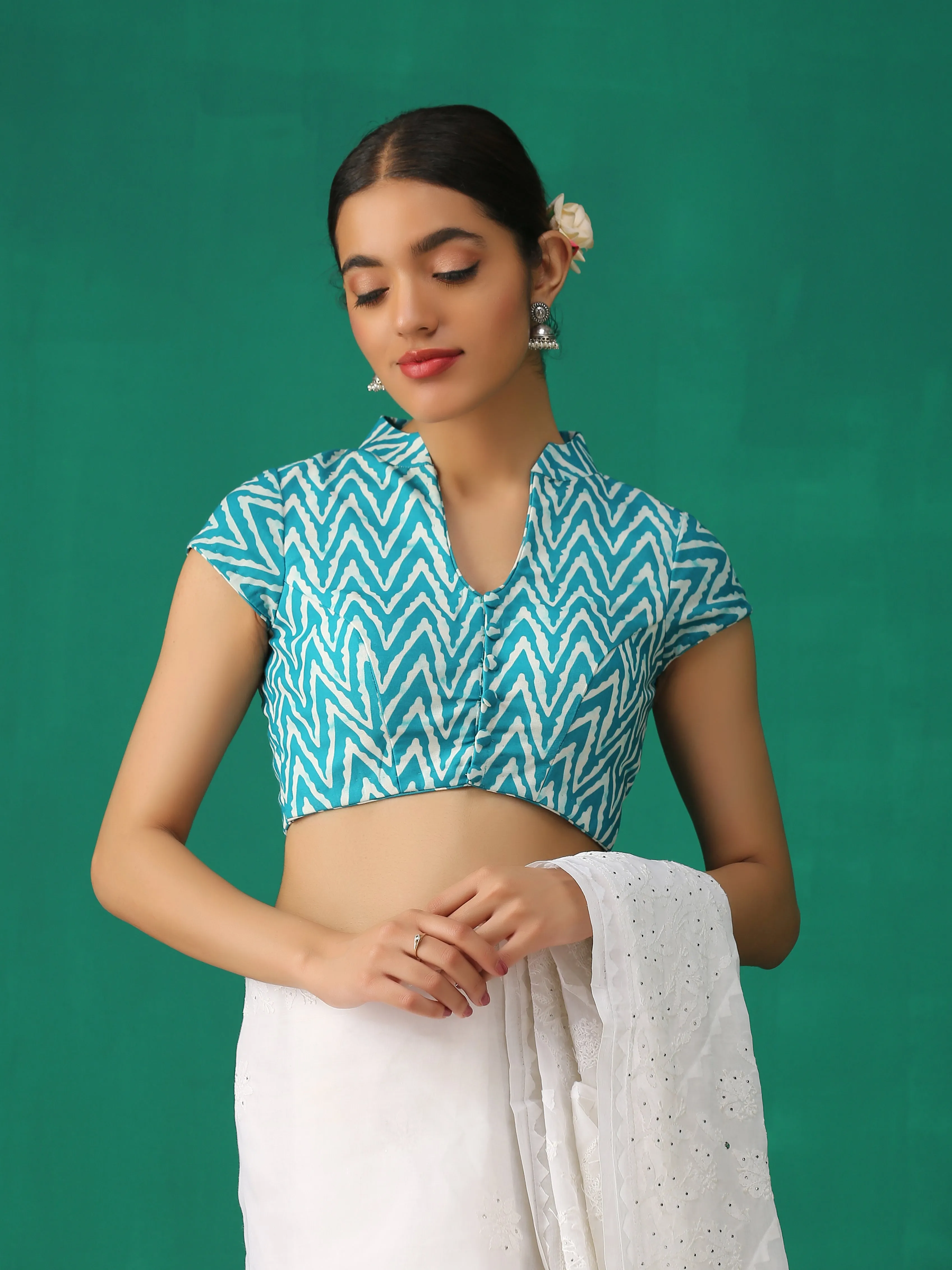 Jade Print Cap Sleeve Blouse