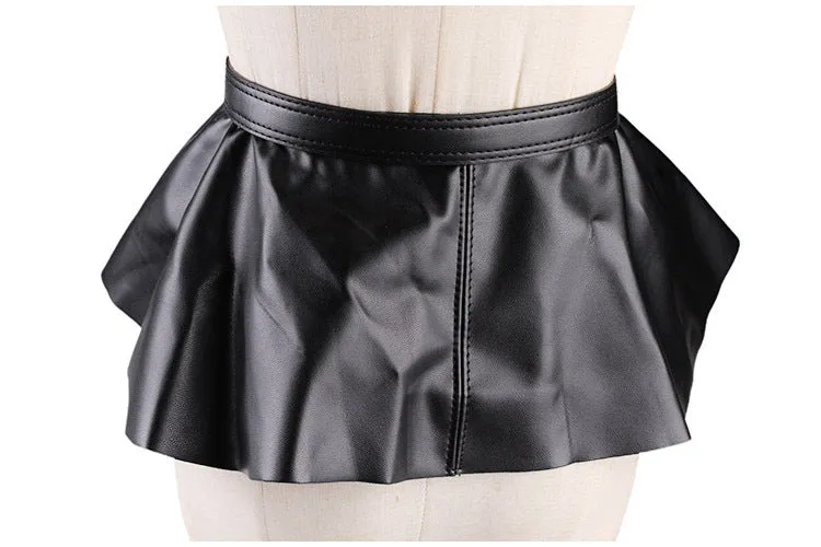JASGOOD European and American style ruffled girdle black leather skirt belt women's skirt decoration ultra-wide short skirt belt