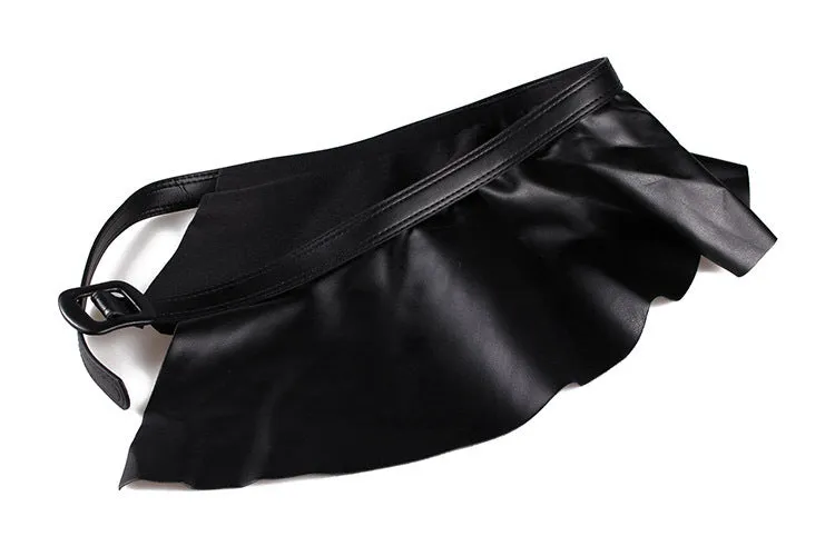 JASGOOD European and American style ruffled girdle black leather skirt belt women's skirt decoration ultra-wide short skirt belt
