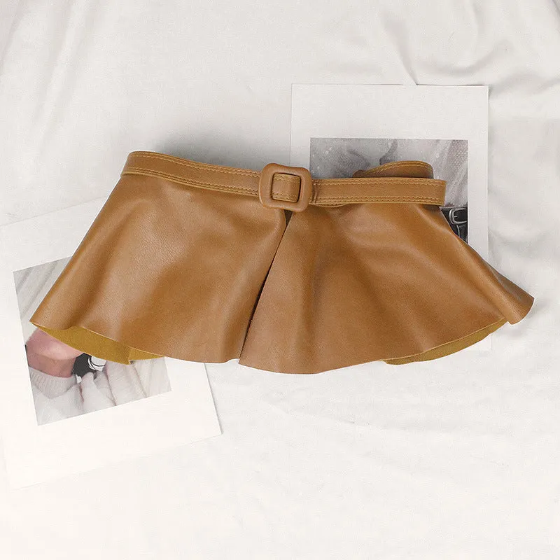 JASGOOD European and American style ruffled girdle black leather skirt belt women's skirt decoration ultra-wide short skirt belt
