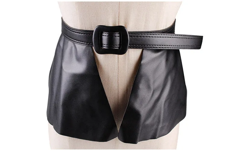 JASGOOD European and American style ruffled girdle black leather skirt belt women's skirt decoration ultra-wide short skirt belt
