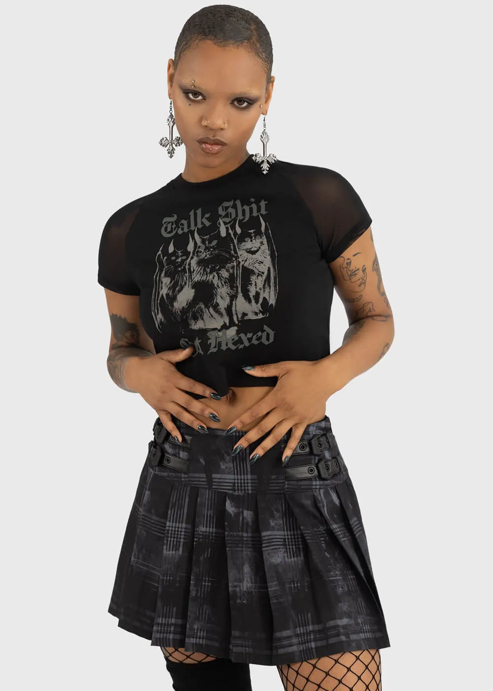 Killstar Stormcloud Bats Mini Skirt Gray Black