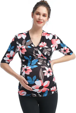 Kimi   Kai Maternity Essential V Neck Ruched Nursing Top