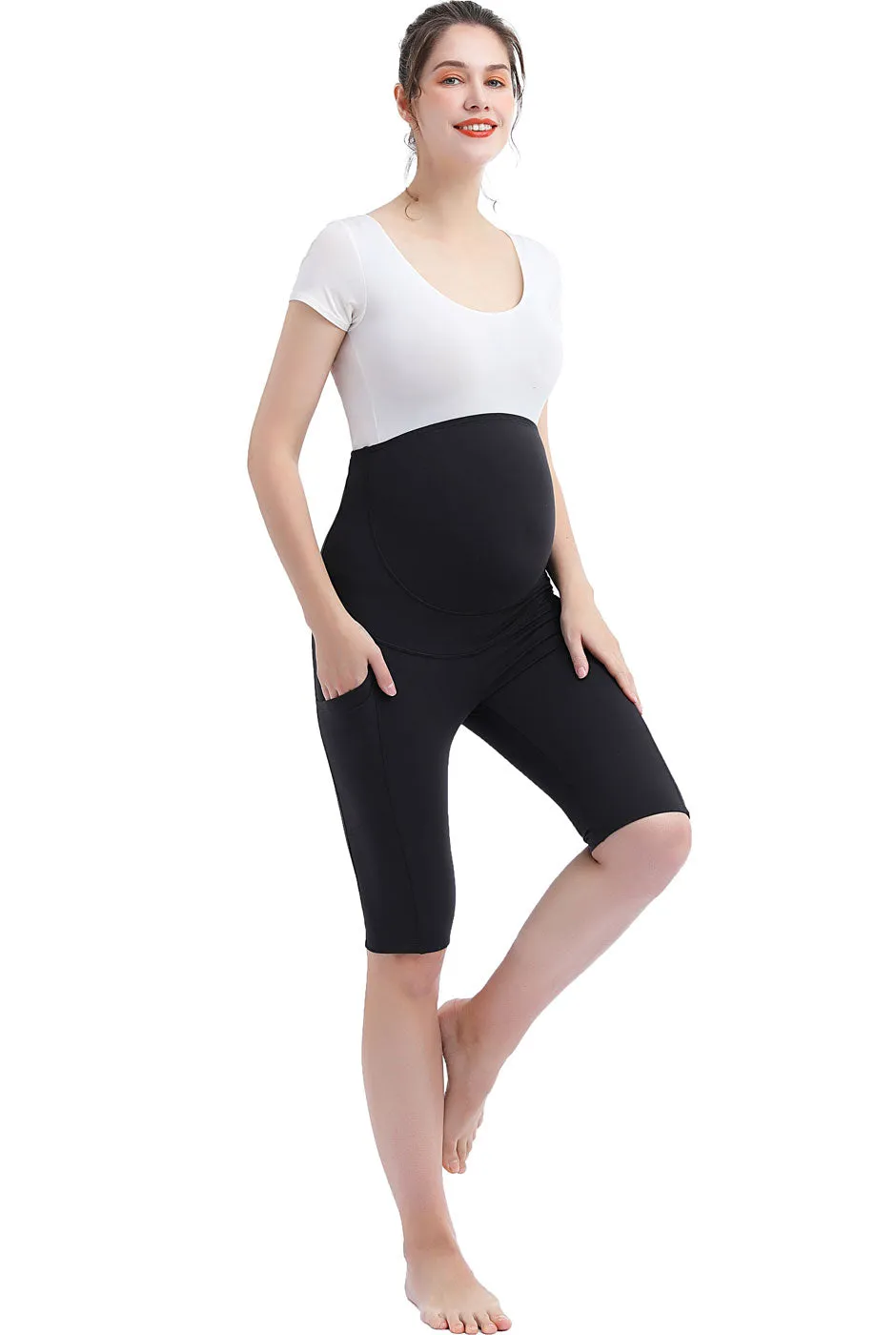 Kimi   Kai Maternity Fio Belly Support Pocket Bike Shorts (12" Inseam)