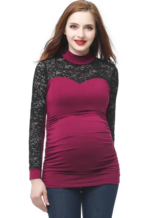Kimi   Kai Maternity "Faye" Mock Neck Lace Panel Top