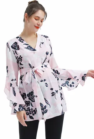 Kimi   Kai Maternity "Kay" V-Neck Belted Blouse