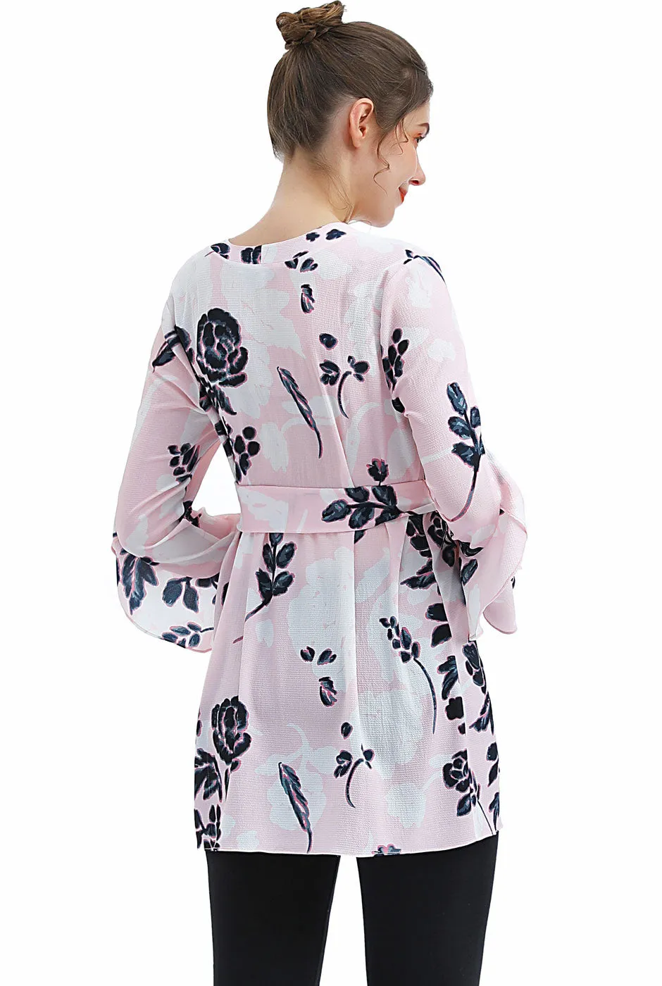 Kimi   Kai Maternity "Kay" V-Neck Belted Blouse