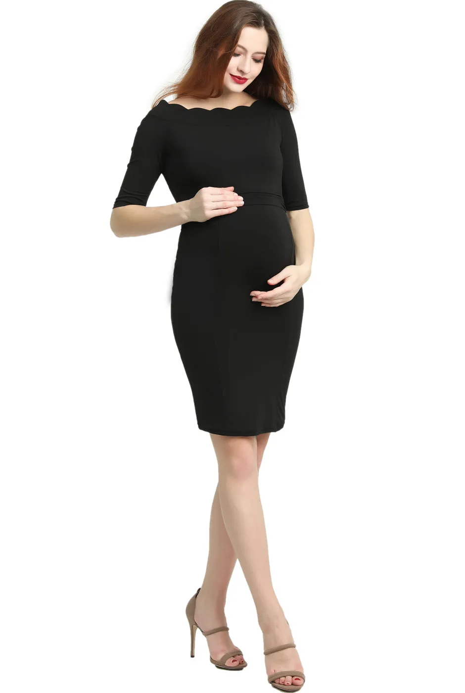 Kimi   Kai Maternity "Kendall" Off-Shoulder Midi Body Con Dress