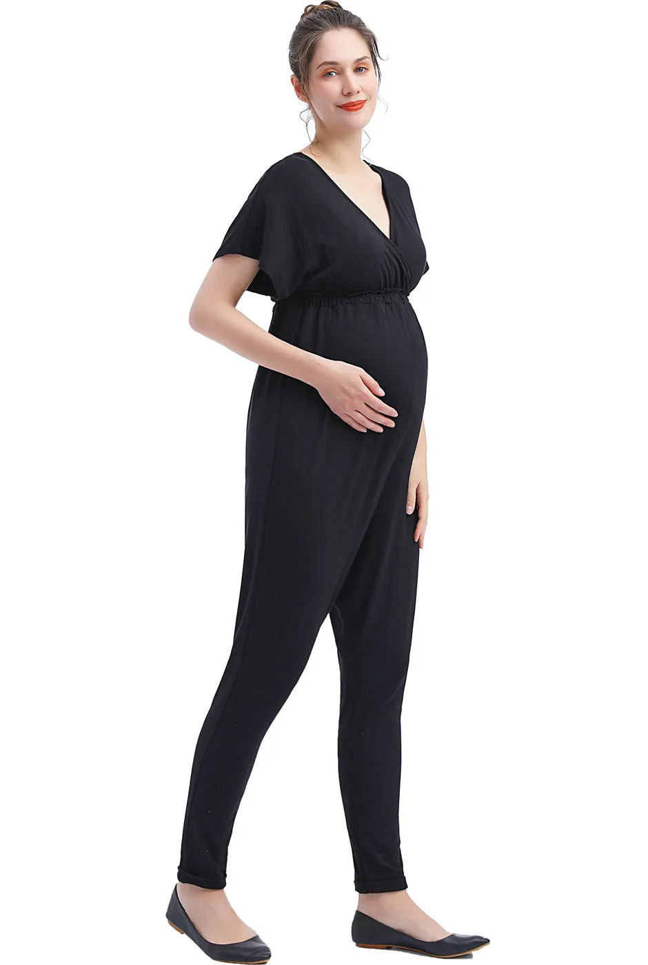 Kimi   Kai Maternity "Lue" V-Neck Nursing Jumpsuit