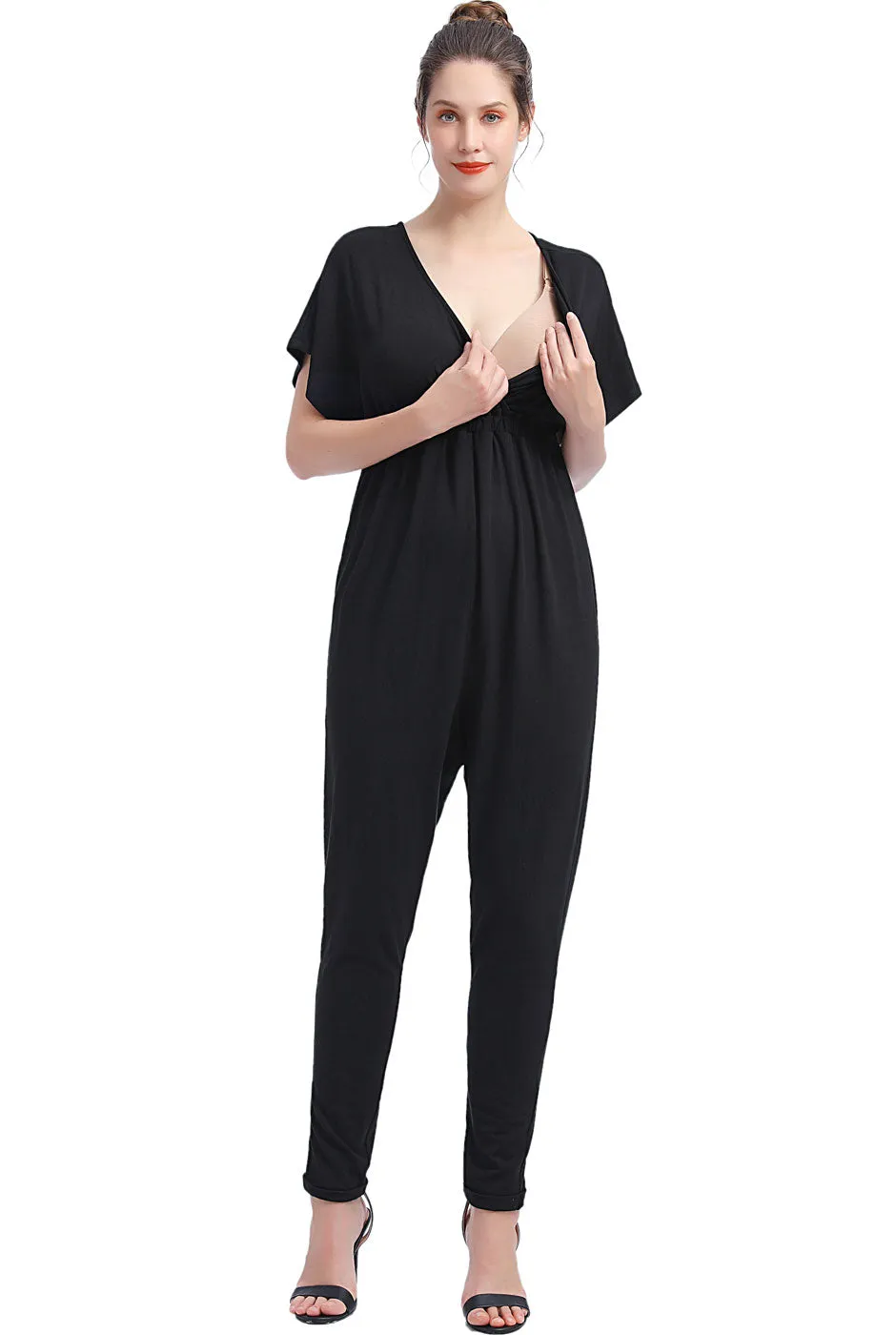 Kimi   Kai Maternity "Lue" V-Neck Nursing Jumpsuit