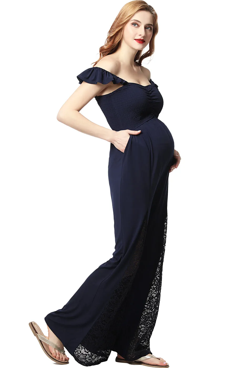Kimi   Kai Maternity "Mel" Lace Accent Jumpsuit