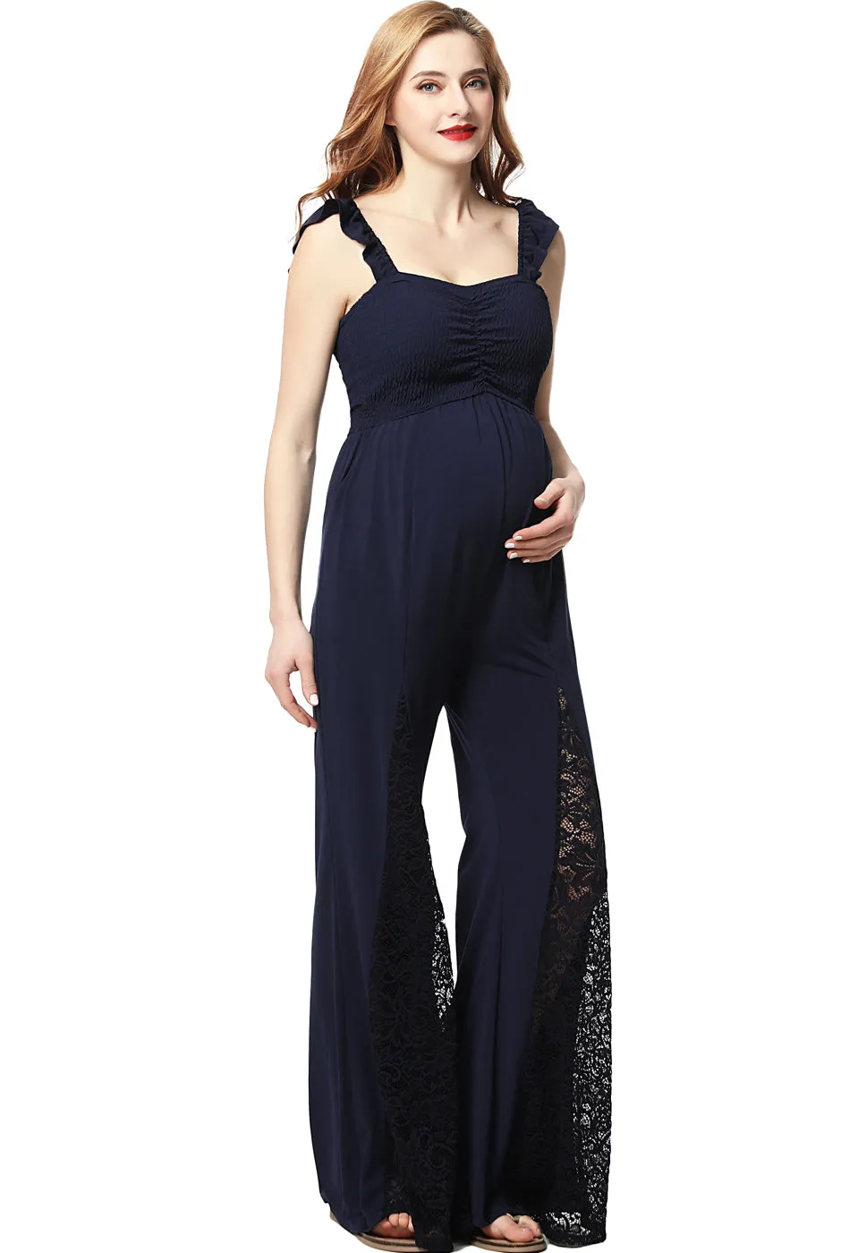 Kimi   Kai Maternity "Mel" Lace Accent Jumpsuit