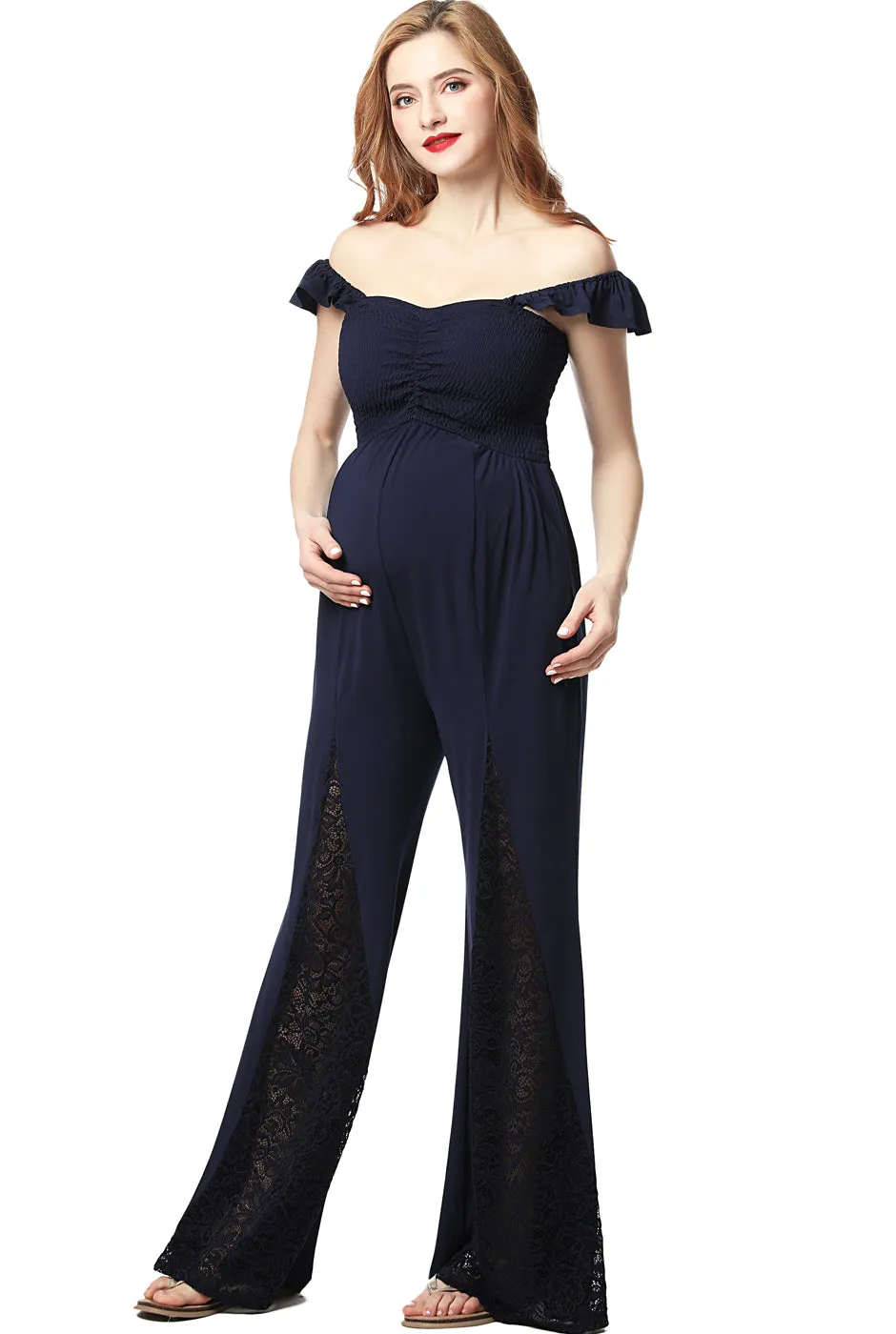 Kimi   Kai Maternity "Mel" Lace Accent Jumpsuit