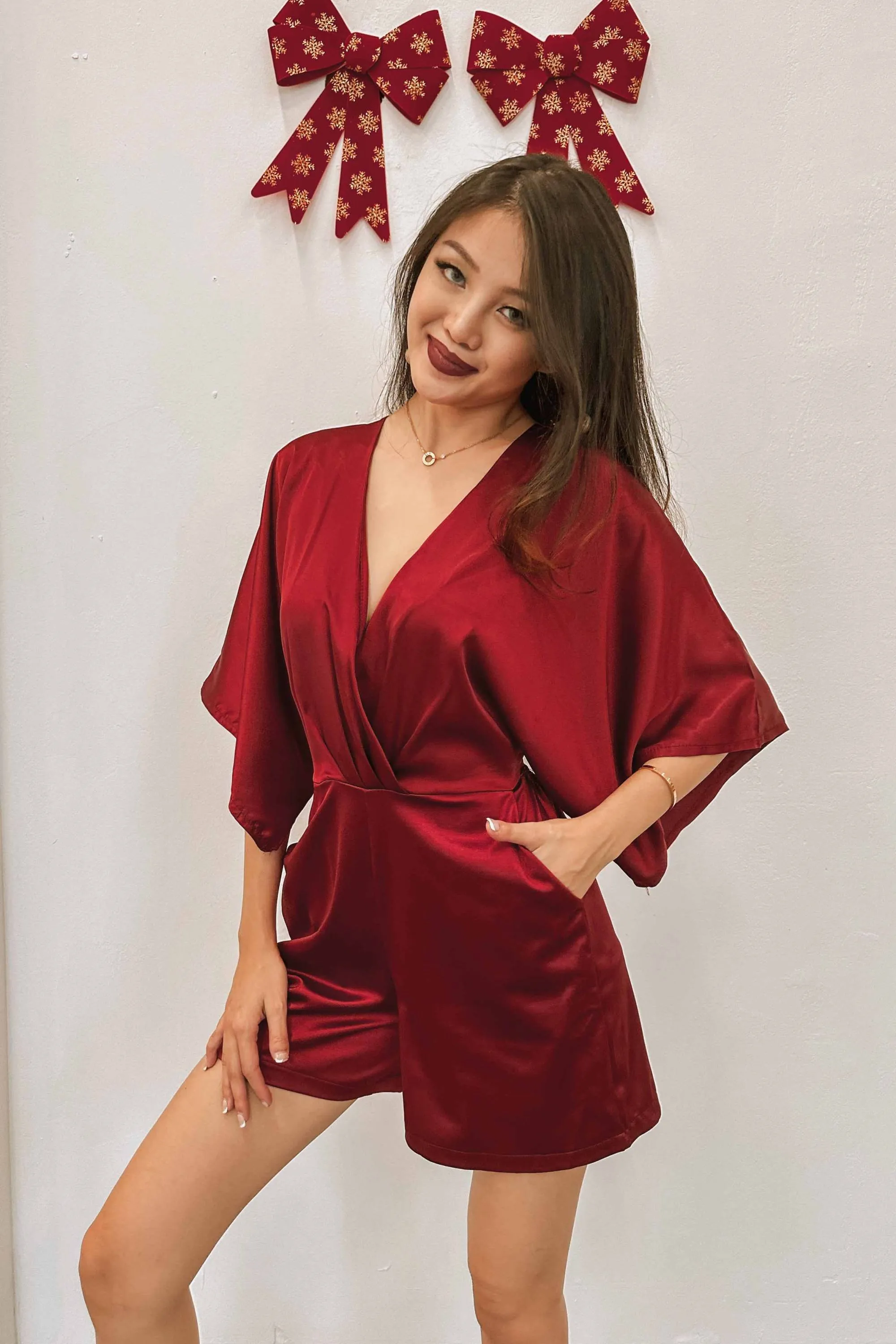 Kira Kimono Playsuit in Red