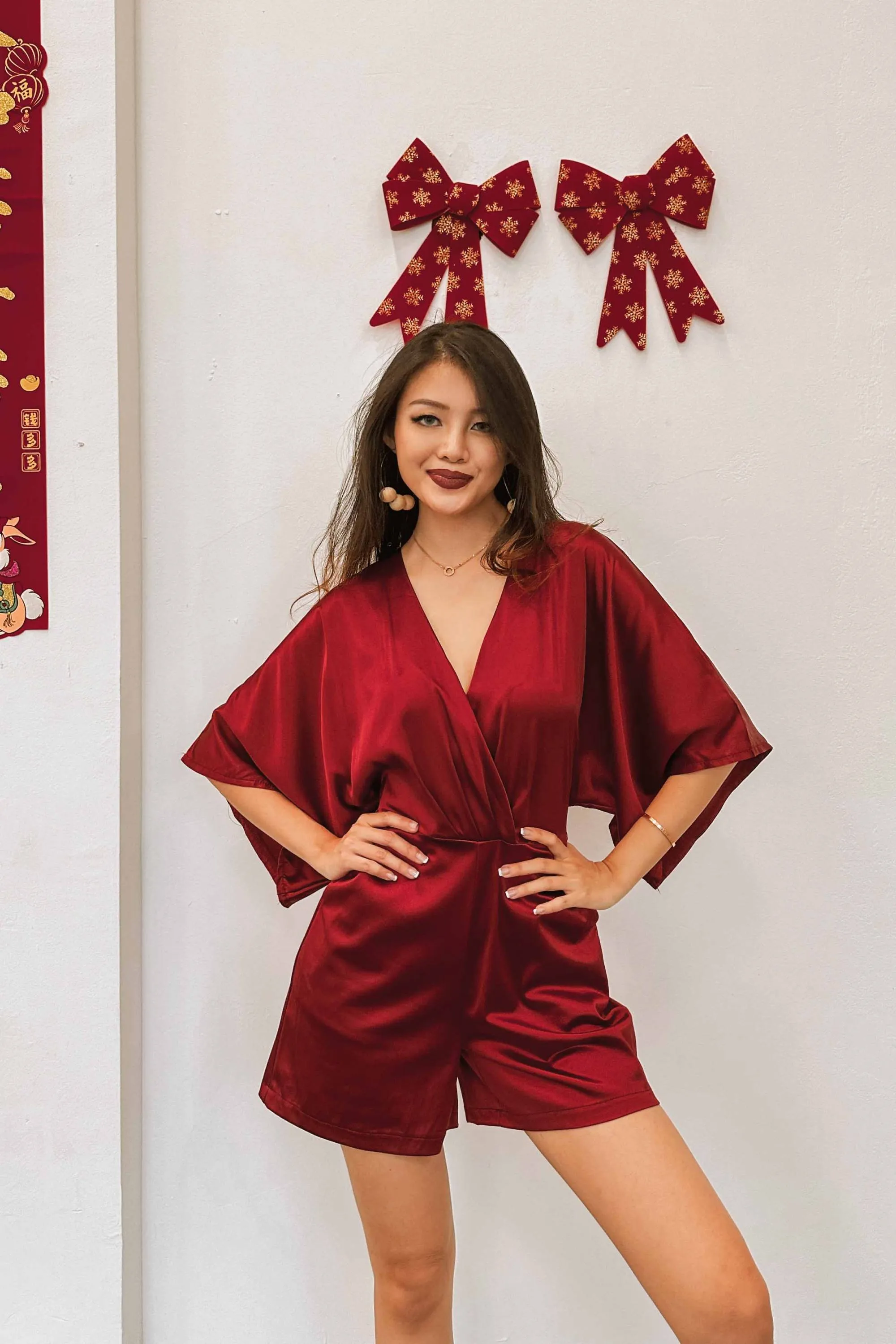 Kira Kimono Playsuit in Red