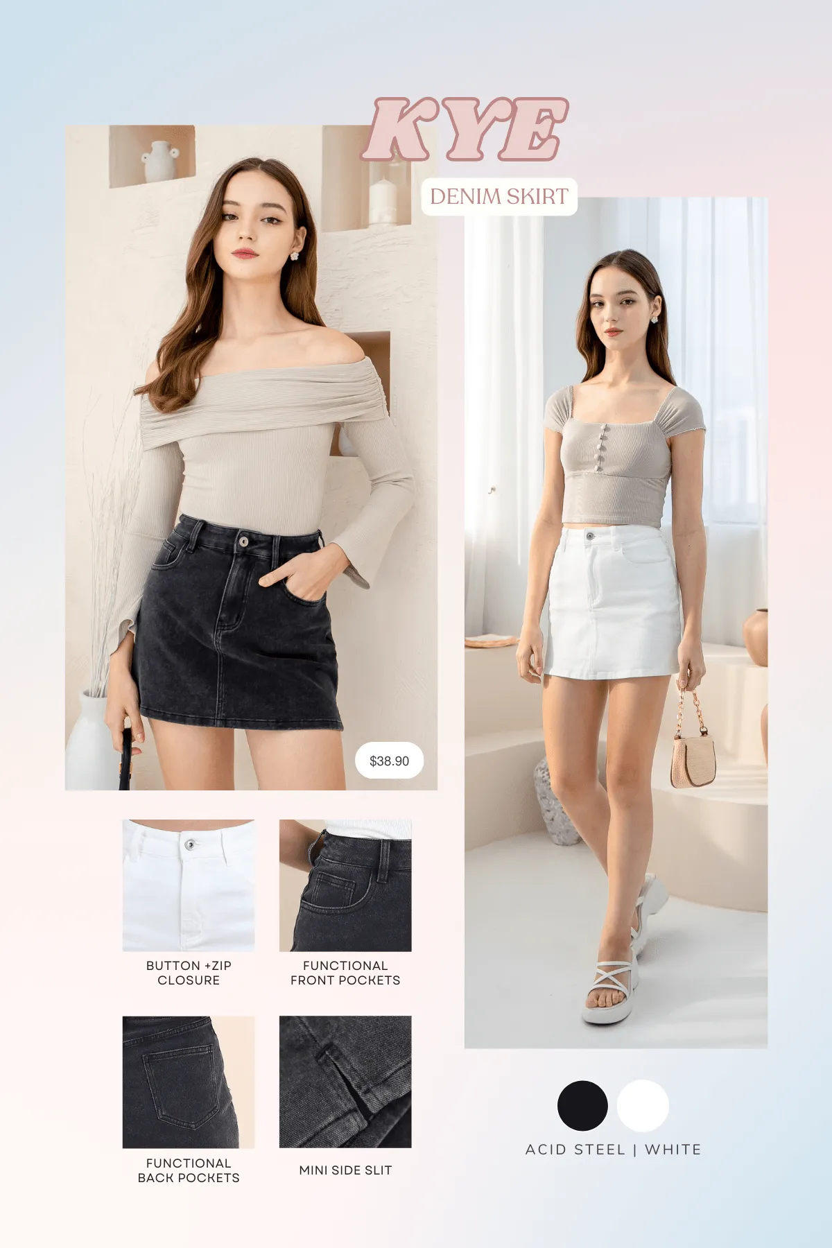 KYE DENIM SKIRT IN WHITE