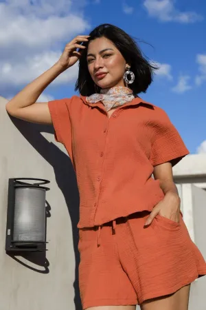 KYLIE Cotton Shirt & Shorts Co-ord (Dusty Orange)