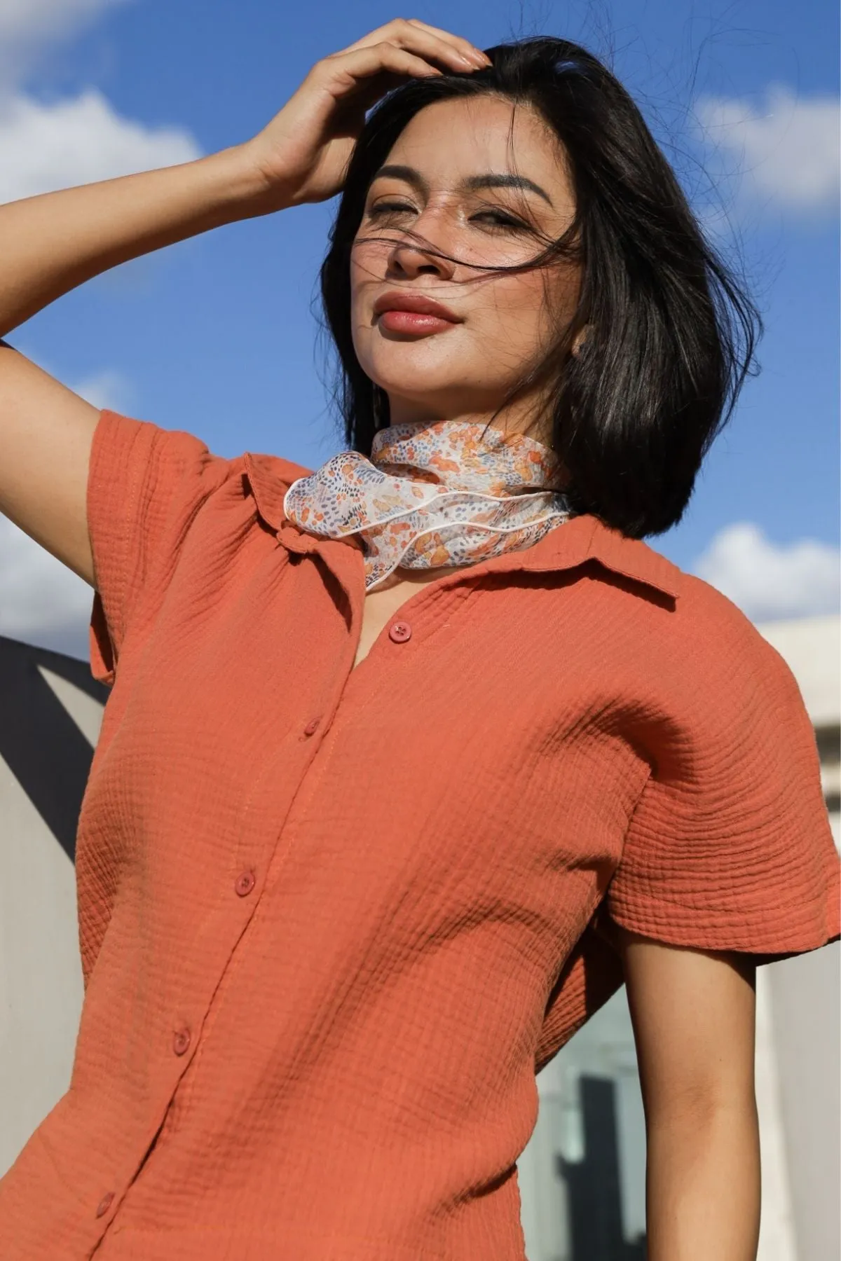 KYLIE Cotton Shirt & Shorts Co-ord (Dusty Orange)