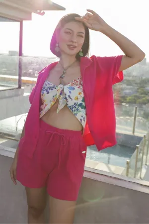 KYLIE Cotton Shirt & Shorts Co-ord (Fuchsia Pink)