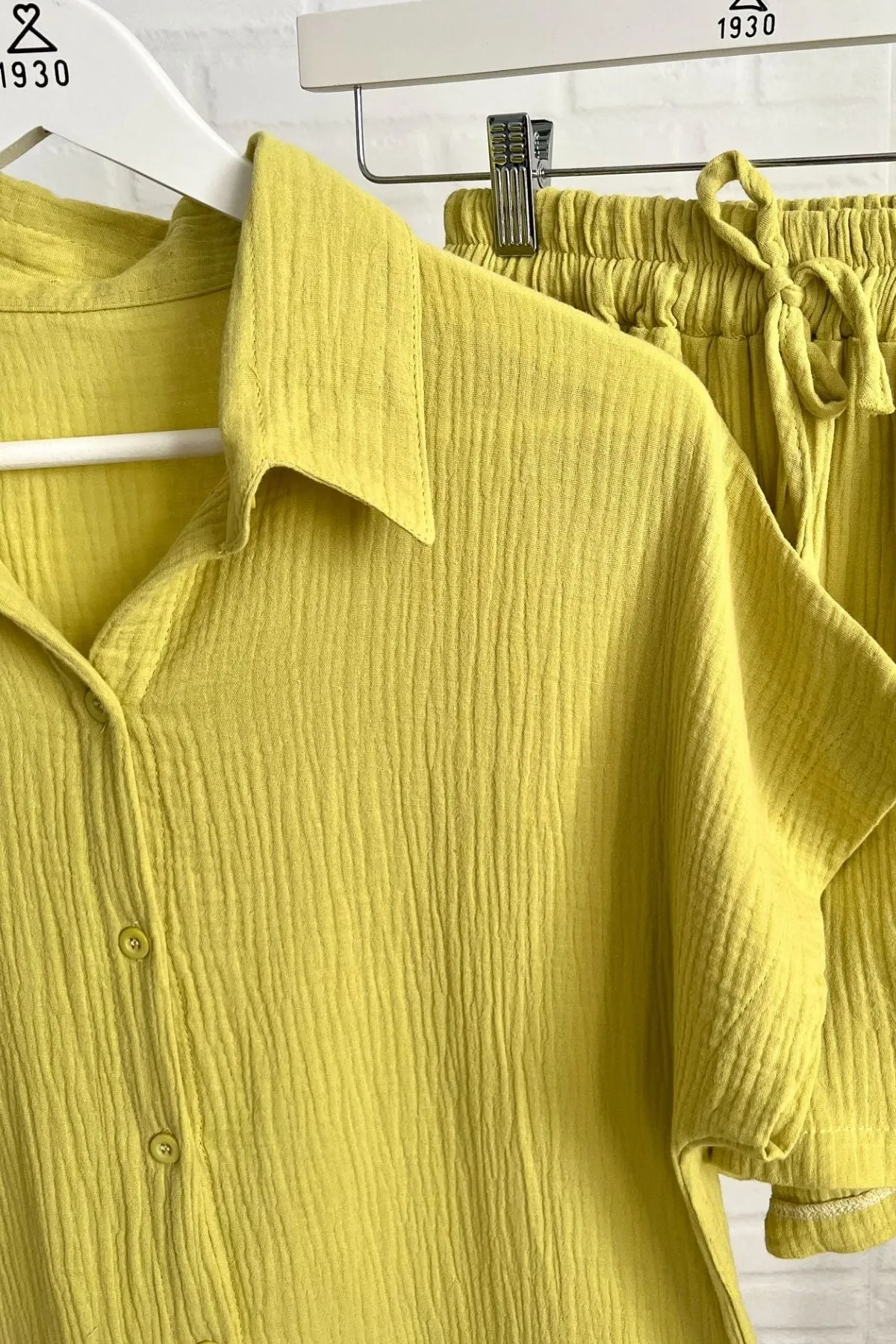 KYLIE Cotton Shirt & Shorts Co-ord (Lime Yellow)